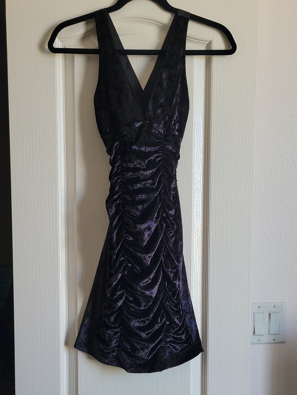 Windsor- Ruched Velvet V-Neck Midi Dress in Black